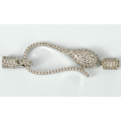 Rhodium plate brass CZ Clasp hook 55mm Each