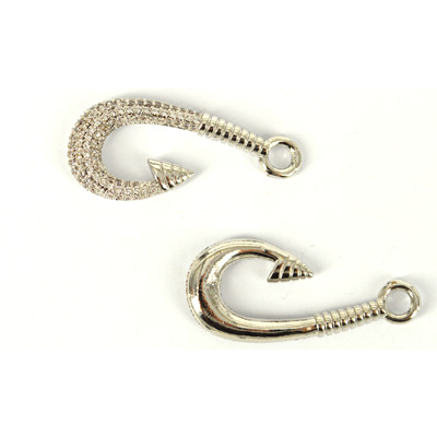 Rhodium plate brass CZ Clasp hook 37mm Each