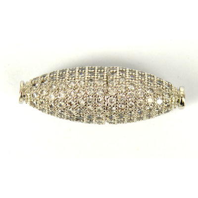 Rhodium plate brass CZ Bead Olive 30x10mm Each