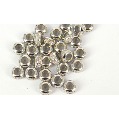 Rhodium plate brass CZ Stopper rondel bead 5x3mm Each