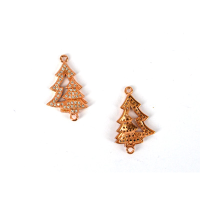 Rose Gold plate CZ Connecter Christmas Tree 24x15mm incl rings