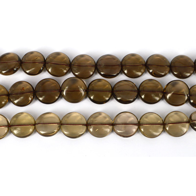 Smokey Quartz Pol.Flat Round 16mm str 25 beads