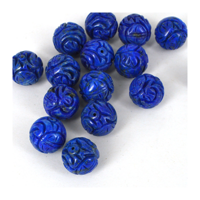 Lapis Carved Round 14mm  EACH BEAD
