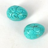 Turquoise Carved Teardrop 20x15mm PAIR-beads incl pearls-Beadthemup
