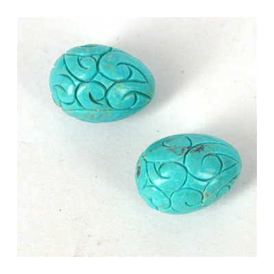 Turquoise Carved Teardrop 20x15mm PAIR