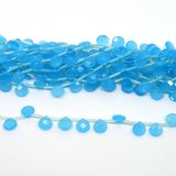 Blue Dyed Jade Faceted Flat Briolette 12x10mm strand 30 beads-5 strands or more for $4.00 per strand-Beadthemup