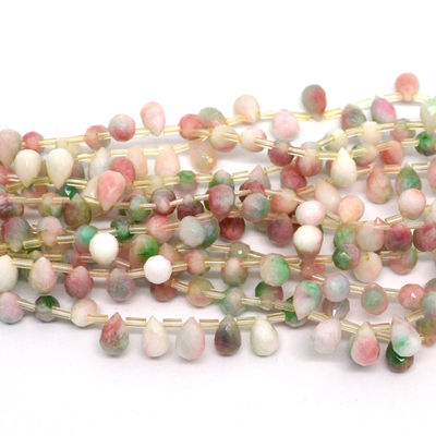 Dyed Jade Pink Green Faceted Briolette 9mmx6mm strand 28 beads