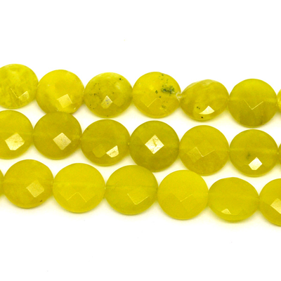 Serpentine Yellow Jade Faceted Coin 14mm strand 28 beads