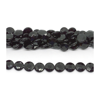 Onyx Faceted flat Round 14mm strand 28 beads