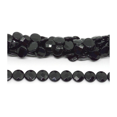 Onyx Faceted flat Round 16mm strand 25 beads