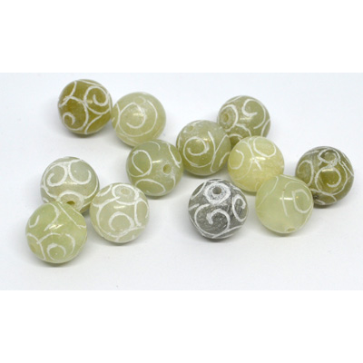Jade Carved 12mm Round EACH BEAD
