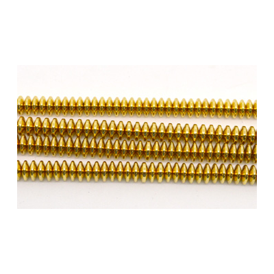 Hematite 18kt Gold plate Saucer 8x3mm strand 122 beads