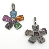 Black Rhodium plate CZ Pendant Flower brass 37mm including bail EACH-findings-Beadthemup