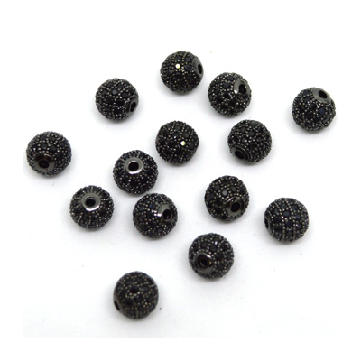 Bead CZ Black Rhodium Brass Round 8mm 4 pack