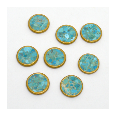 Turquoise Blue 22mm flat round Composite w/Copper bezel EACH