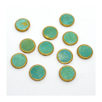 Turquoise Green 22mm flat round w/Copper bezel EACH