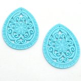 Imitation Turquoise Carved Drop 31x42 per Pair-beads incl pearls-Beadthemup