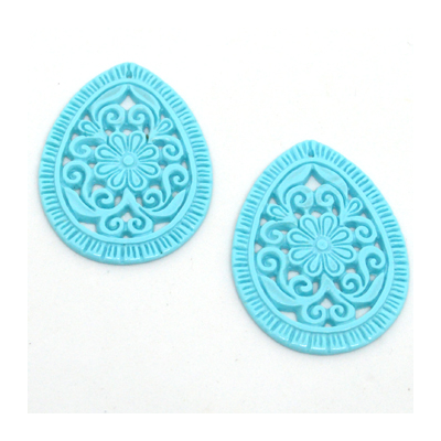 Imitation Turquoise Carved Drop 31x42 per Pair