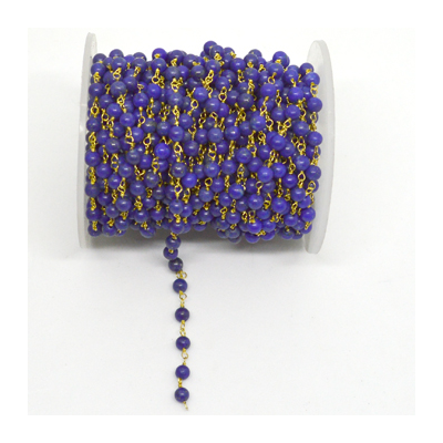 Lapis app.4mm Pol.round Vermeil handmade Chain per 50cm