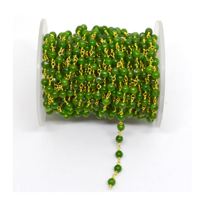 Chrome Diopside app 4mm Pol round Vermeil handmade Chain per 50cm