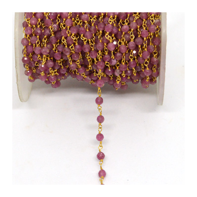 Pink Tourmailine app 3.3mm Fac round Vermeil handmade Chain per Meter