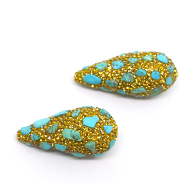Pave Crystal and Turquoise Bead Teardrop 40x20mm EACH BEAD
