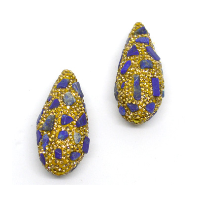 Pave Crystal and Lapis Bead Teardrop 40x20mm EACH BEAD