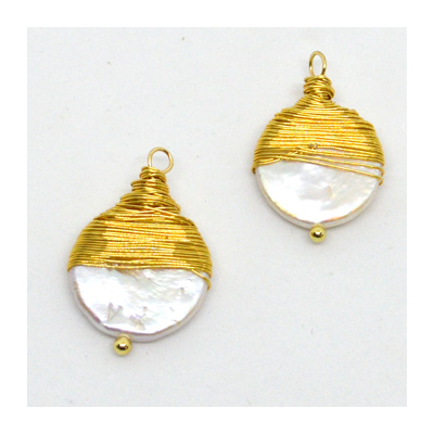 Coin F.W.Pearl 14k Gold fill wrapped Pendant 16x24mm EACH