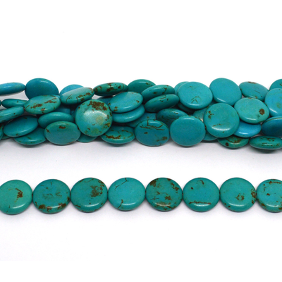 Dyed Howlite Coin turquiose 16mm strand 23 beads