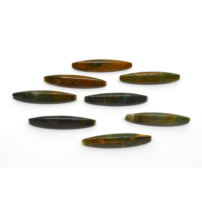 Green Jasper 3 sided Polished Olive 60x10mm Bead