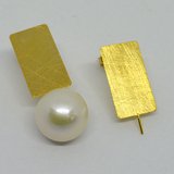 Vermeil MATT Stud Earring with pin 11x20mm PAIR-findings-Beadthemup