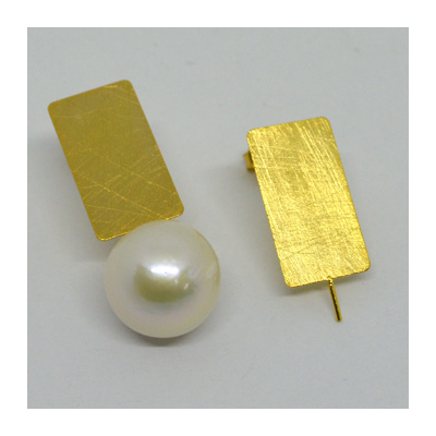 Vermeil MATT Stud Earring with pin 11x20mm PAIR