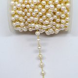 Vermeil 6.5mm F.W.Pearl handmade chain per meter -beads incl pearls-Beadthemup