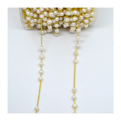 Vermeil 5mm F.W.Pearl & Chain 30mm handmade chain per 50cm