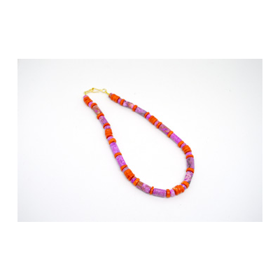 Crazy Agate Fuschsia and Orange Coral Gold necklace