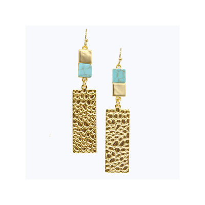 Turquoise Gold rectangle Earrings