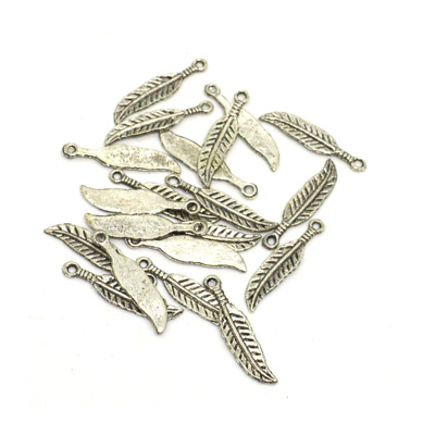 Base Metal Feather Charm 30mm 20 pack