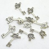 Base Metal Key Heart Charm 30mm 10 Pack-findings-Beadthemup