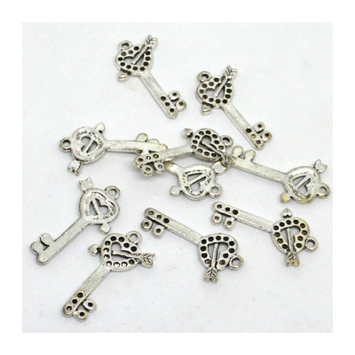 Base Metal Key Heart Charm 30mm 10 Pack