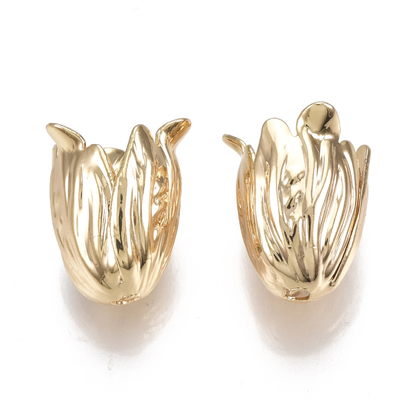 Brass Caps Flower 18k Gold Plated, 12.5x10.5x10mm 2 pack