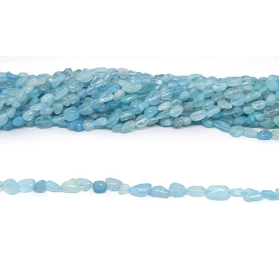 Aquamarine polished nugget 6x8mm strand approx 50 beads