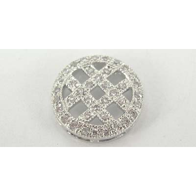 Sterling Silver Connecter CZ 13mm Round Flat