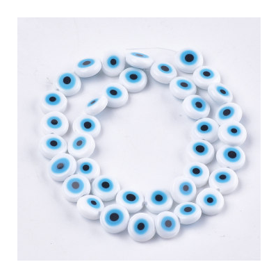 Evil Eye White Glass Lampwork 9.5-10.5mm str 35 beads per strand