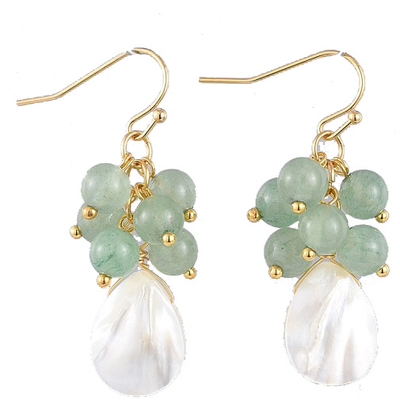 Green Adventurine Mother Of Pearl Earrings 43mm