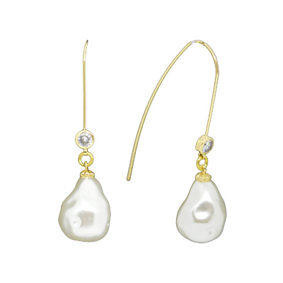 Long Pearl Sparkling CZ Earring