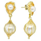 Wired blossom Pearl stud earrings-jewellery-Beadthemup