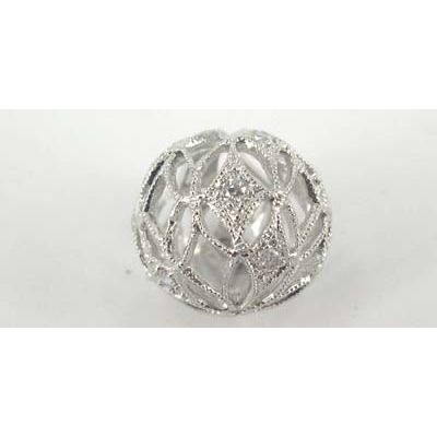 Sterling Silver Bead Round CZ 14mm Filigree