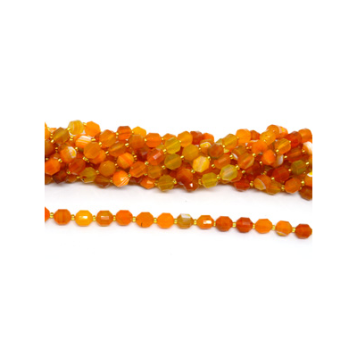 Agate dyed Orange Stripe fac.Energy bar cut 10mm str 33 beads