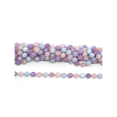 Morganite, Amethyst Aqua fac.Energy bar cut 8mm str 38 beads