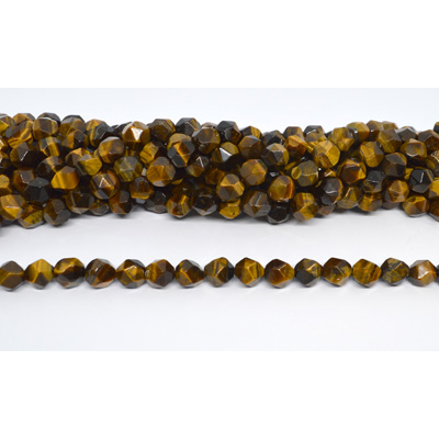 Tiger Eye faceted diamond cut 10mm str 38 beads